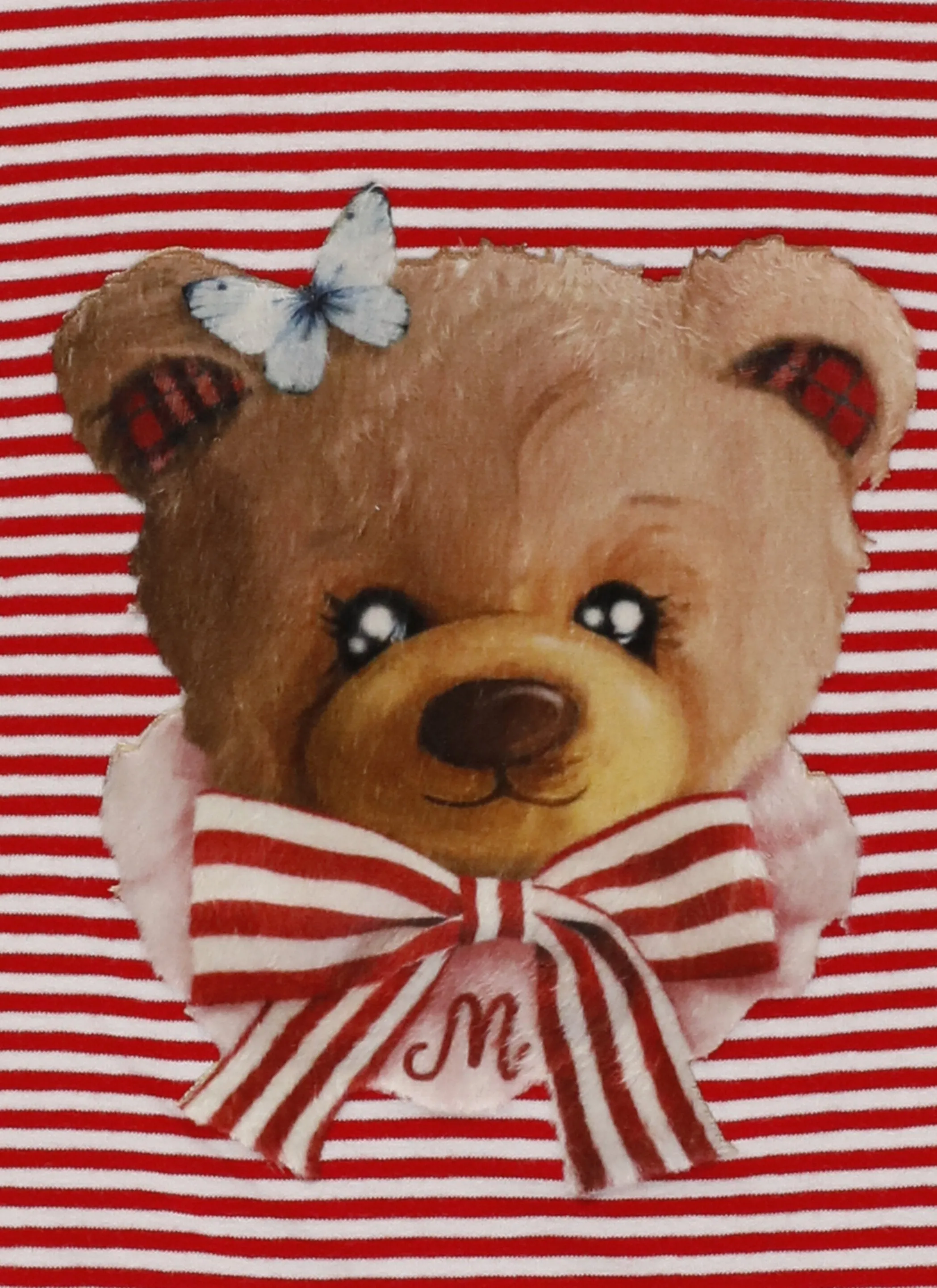 Monnalisa Marinre Teddy Bear Printed Striped T-Shirt