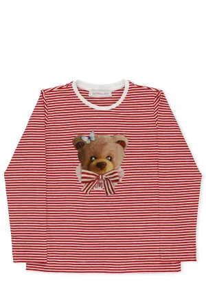 Monnalisa Marinre Teddy Bear Printed Striped T-Shirt