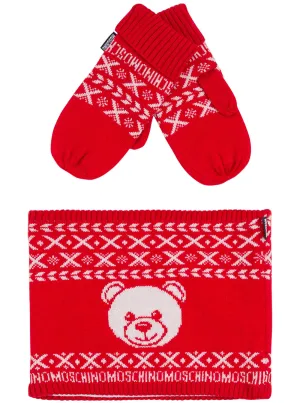 Moschino Kids Bear Intarsia Knit Scarf Set