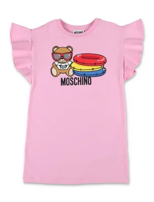 Moschino Kids Logo Print Ruffled T-Shirt Dress
