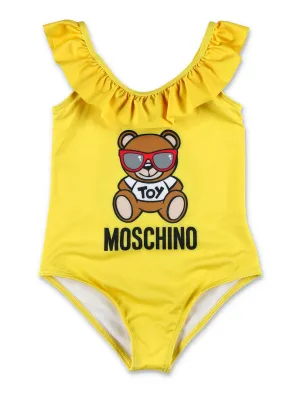 Moschino Kids Teddy Bear Logo Printed Ruffled Swimsuit