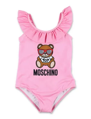 Moschino Kids Teddy Bear Logo Printed Ruffled Swimsuit