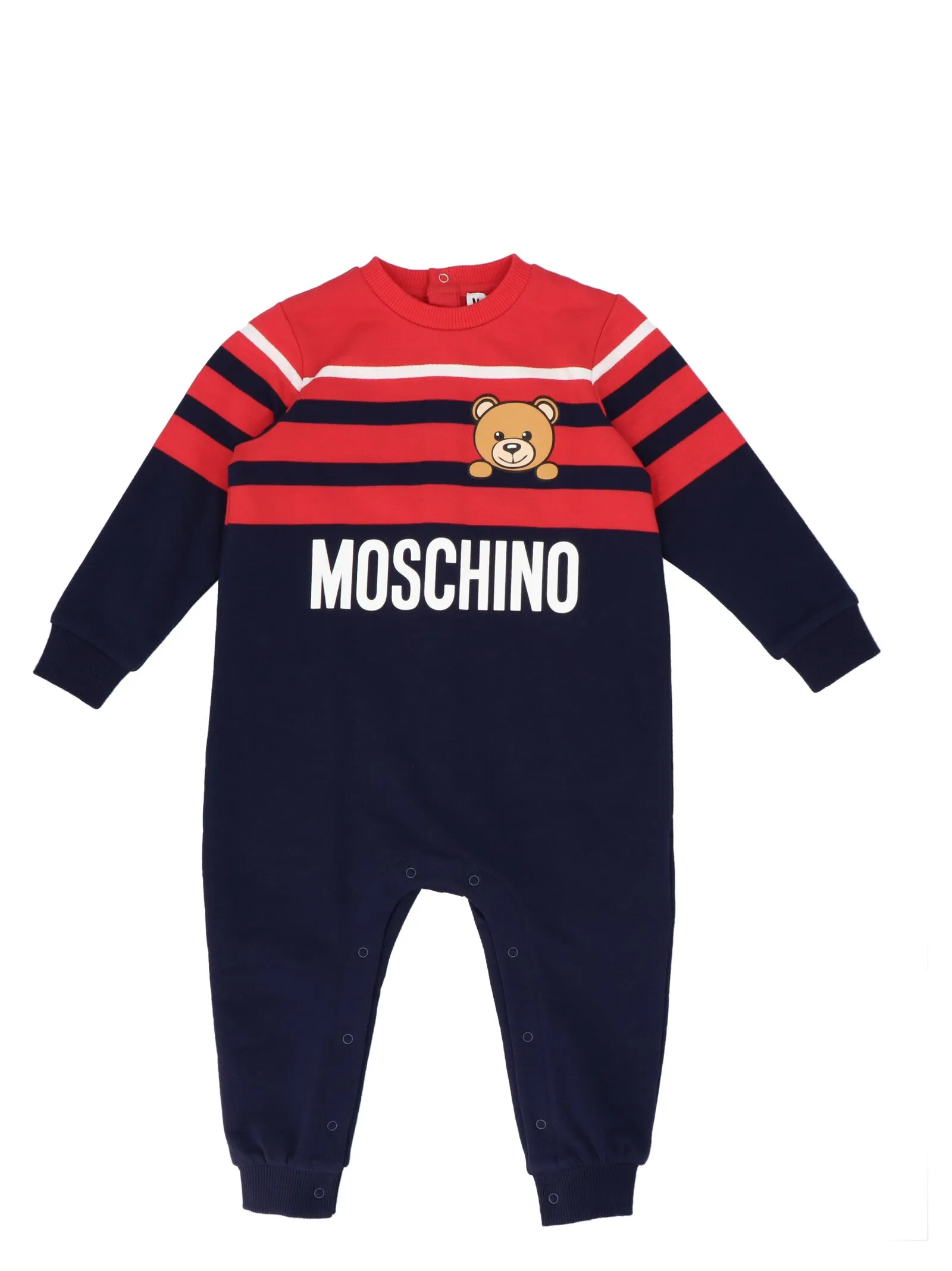 Moschino Kids Teddy Bear Patch Striped Onesie