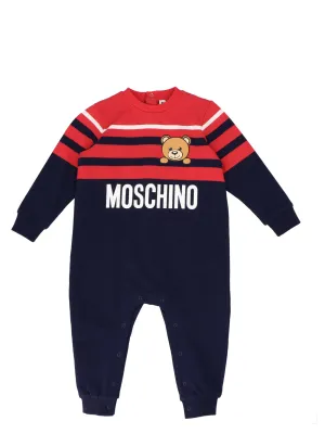 Moschino Kids Teddy Bear Patch Striped Onesie