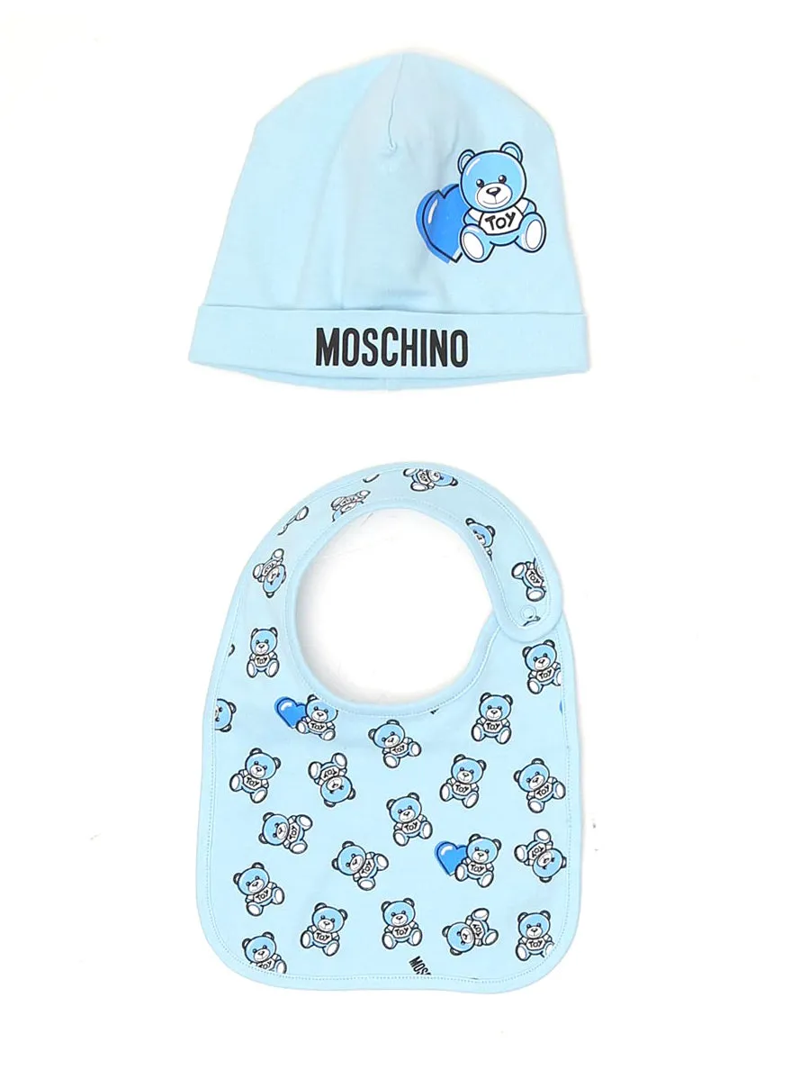 Moschino Kids Teddy Bear Printed Beanie Bib Set
