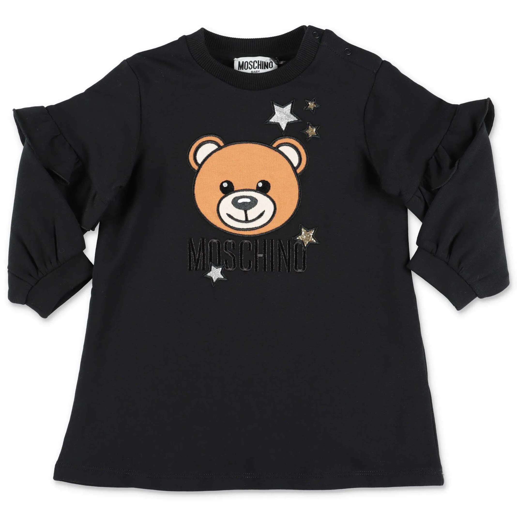 Moschino Kids Teddy Embroidered Ruffle Detail Sweatshirt Dress