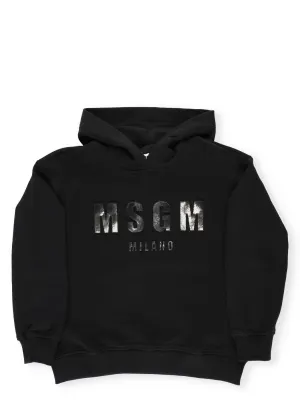 MSGM Kids Foil Logo Printed Hoodie