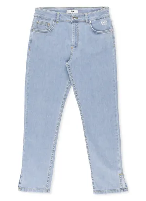 MSGM Kids Logo Glittered Straight Leg Jeans