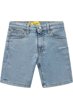 Off-White Kids Logo Printed Denim Shorts