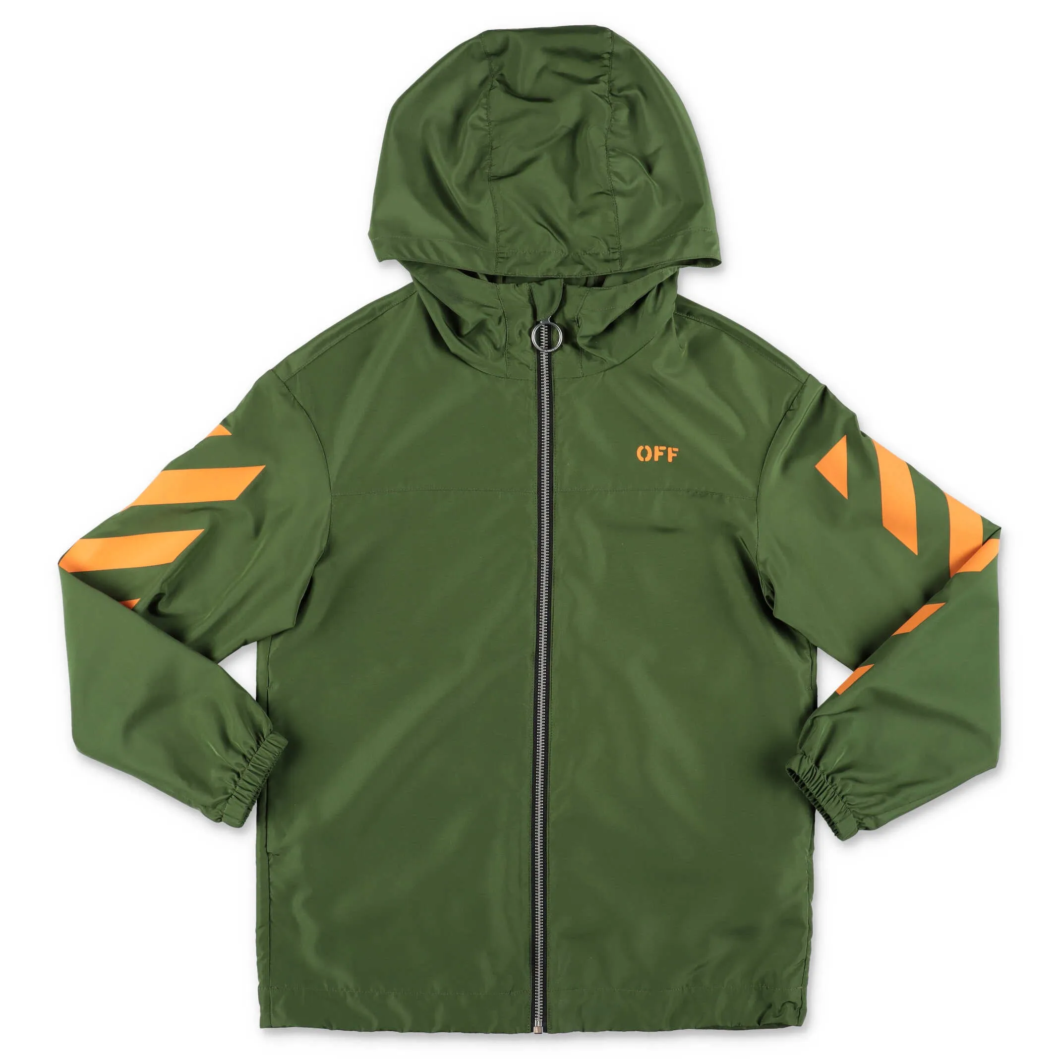 Off-White Kids Striped Logo Print Hooded Jacket