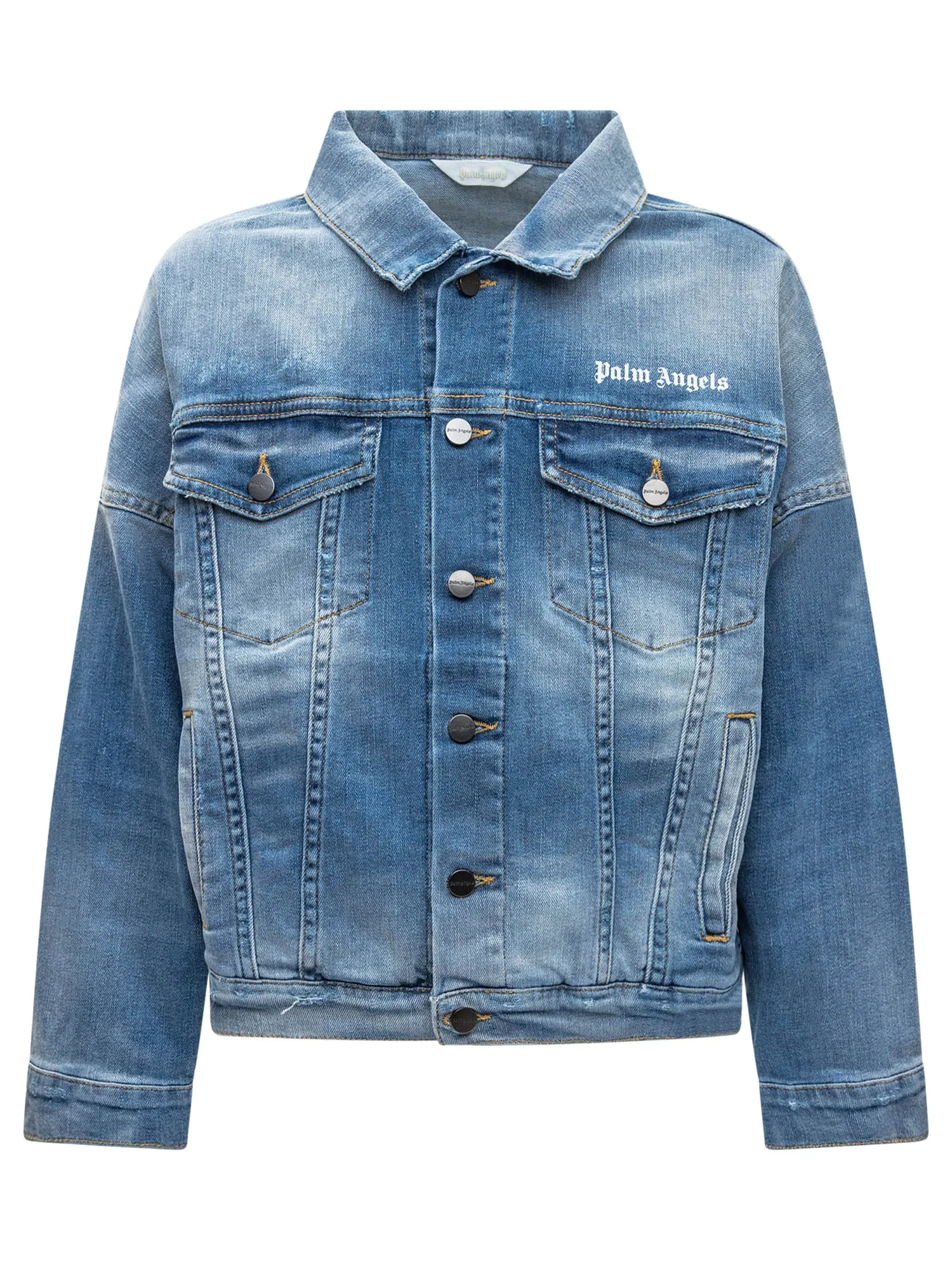 Palm Angels Kids Logo Print Faded Denim Jacket