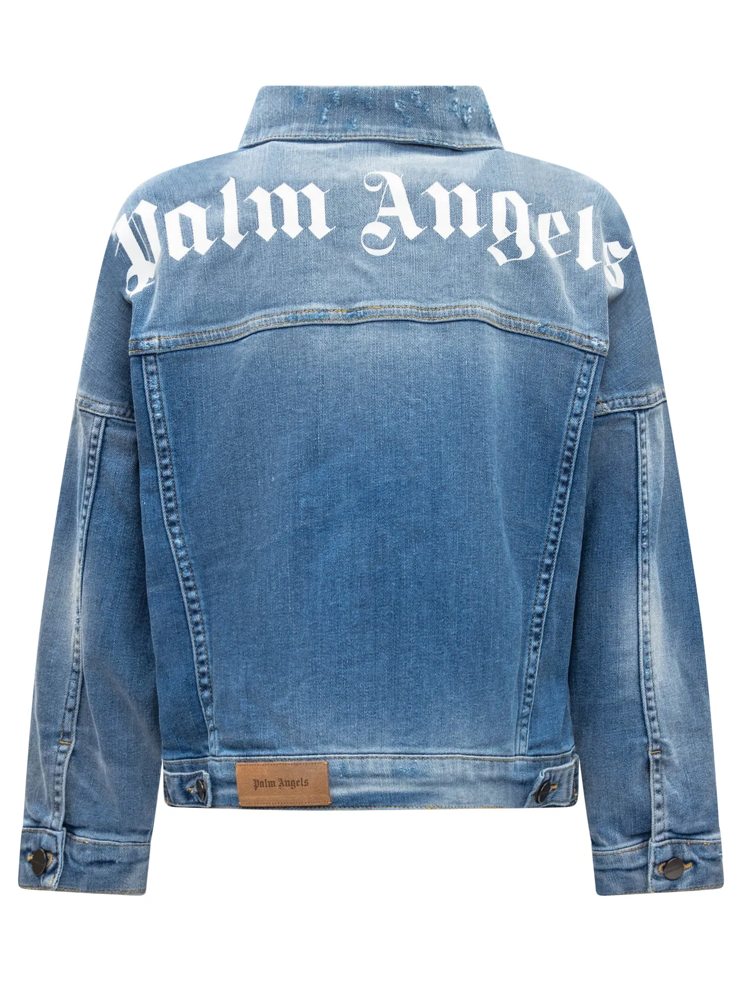 Palm Angels Kids Logo Print Faded Denim Jacket