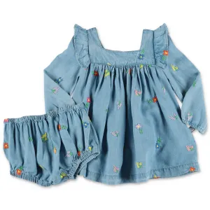 Stella McCartney Kids Embroidered Flowers Denim Dress