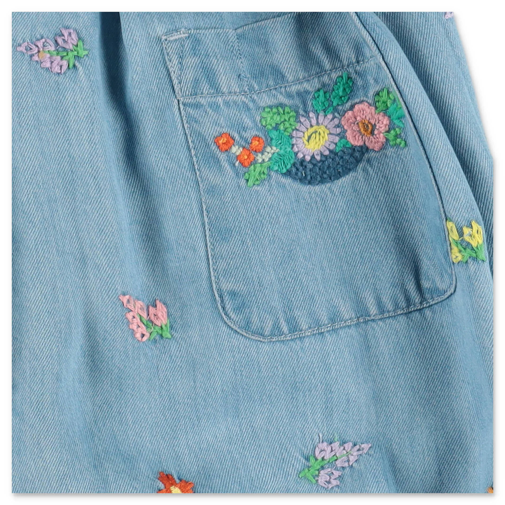 Stella McCartney Kids Floral Embroidered Denim Romper