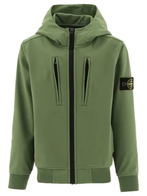 Stone Island Junior Logo Patch Zip-Up Hooded Jacket