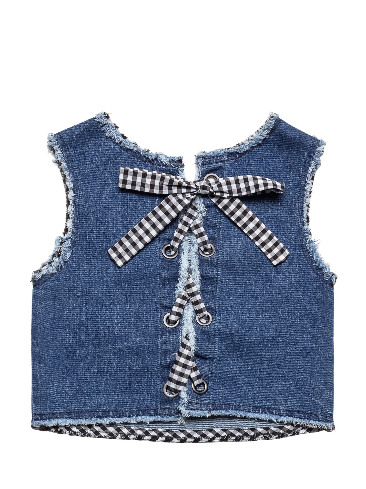 TWINSET Kids Lace-Up Cropped Denim Top