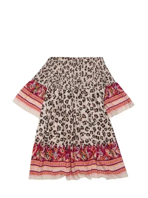 TWINSET Kids Off-Shoulder Animal Print Dress