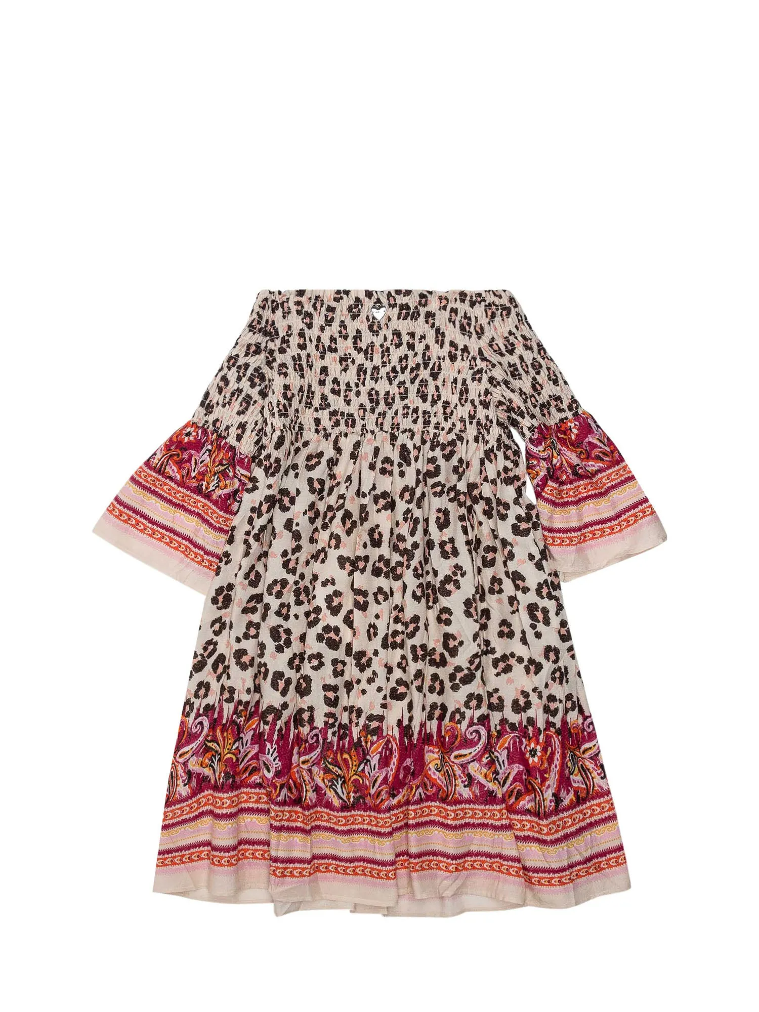 TWINSET Kids Off-Shoulder Animal Print Dress